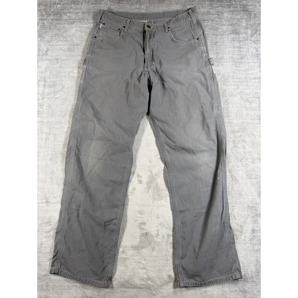 Carhartt Pants Mens 36x34 Grey B159 Canvas Carpenter Loose Fit Workwear Utility